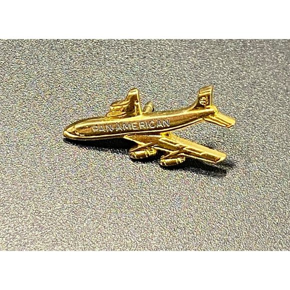 Vintage Pan American Gold Tone Jet Plane Lapel Pin Uniform - Picture 7 of 7